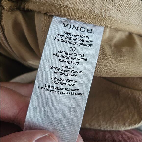 VINCE Tan Khaki Linen Blend Flounce Side Zip Shorts High Waisted sz 10 Preppy - Picture 6 of 7